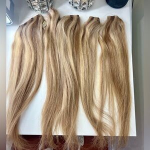 Bellami 18 inch clip in silk seam hair extensions mixed blonde